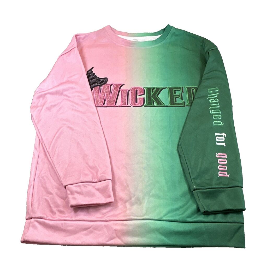 Wicked Graphic Colorblock Logo Pullover Sweatshirt Pink/Green Women’s L